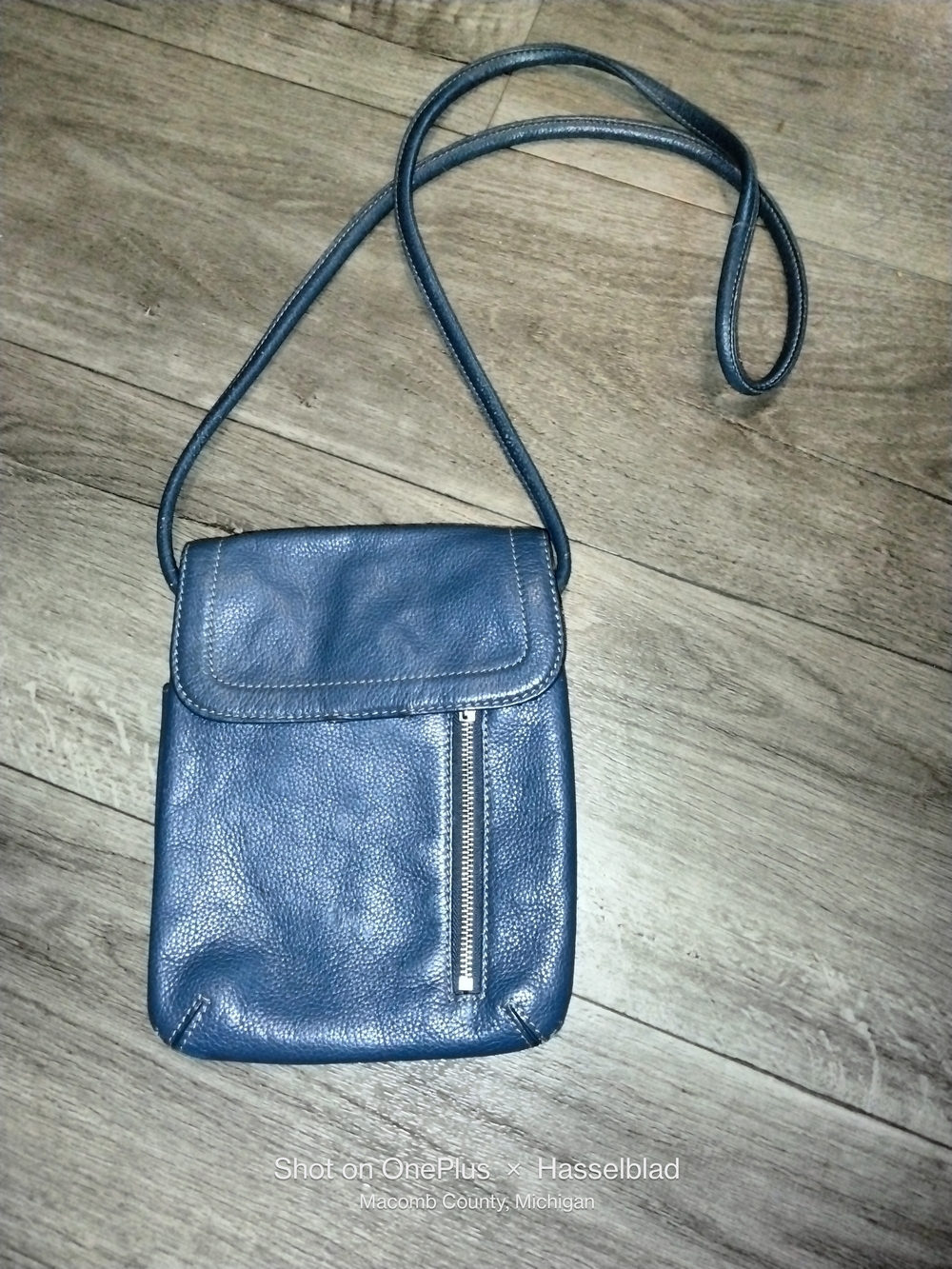 Classic Blue Leather Crossbody Bag